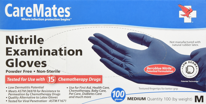 Gloves CareMates Nitrile Powder-Free M 100ct