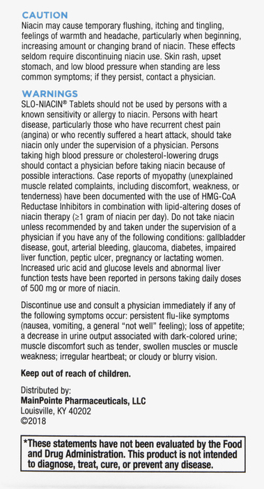 Slo-Niacin Cholesterol 500mg Dietary Supplement Tablets 100ct