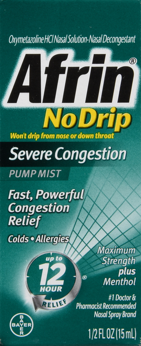 Afrin No Drip Severe 12 Hour Nasal Decongestant Pump Mist 0.5oz