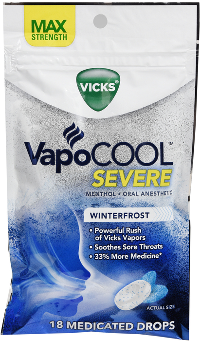 Vicks VapoCOOL Severe Throat Drops Menthol Bag 18ct