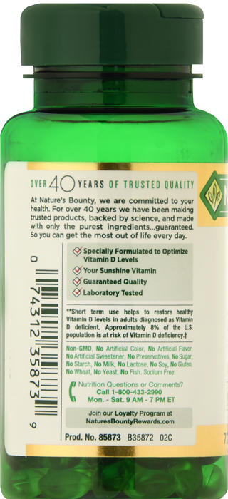 Nature's Bounty Vitamin D-3 10000IU Softgel 72ct