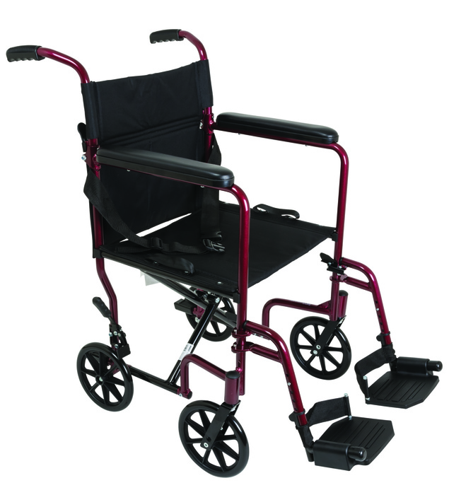 Transport Chair 19" Burgundy Aluminum Pro B