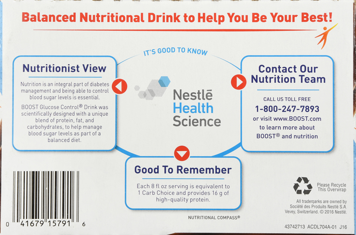 BOOST GLUCOSE CONTROL RTU CHOCOLATE RETL 4X6X8OZ