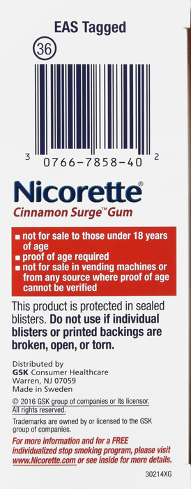 Nicorette Stop Smoking Aid 2mg Cinnamon Surge Coated Nicotine Gum 100ct