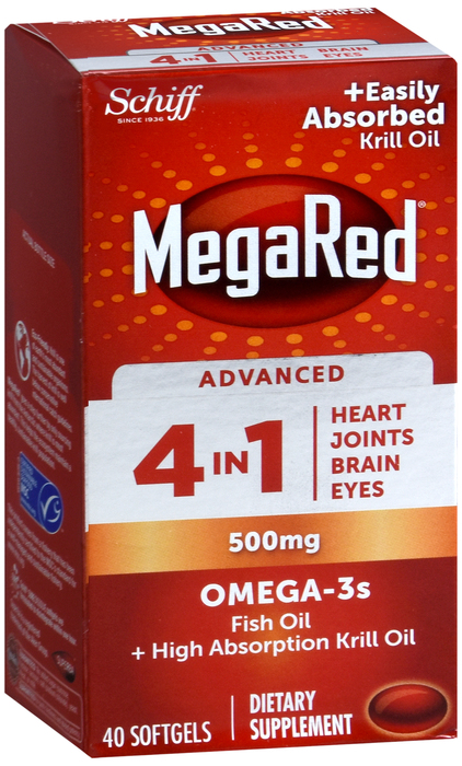 MegaRed Advanced 4-in-1 Concentrated Omega-3 Fish & Krill Oil Supplement 40ct