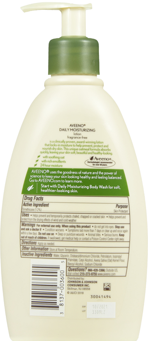 Aveeno Daily Moisturizing Lotion Nourishes Dry Skin Fragrance Free 12oz