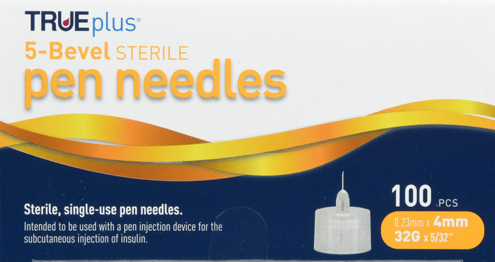 TRUEplus 5-Bevel Pen Needles 32Gx4mm 100ct