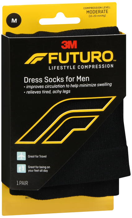 Futuro Men's Dress Socks 15-20mmHg Black Medium 1ct