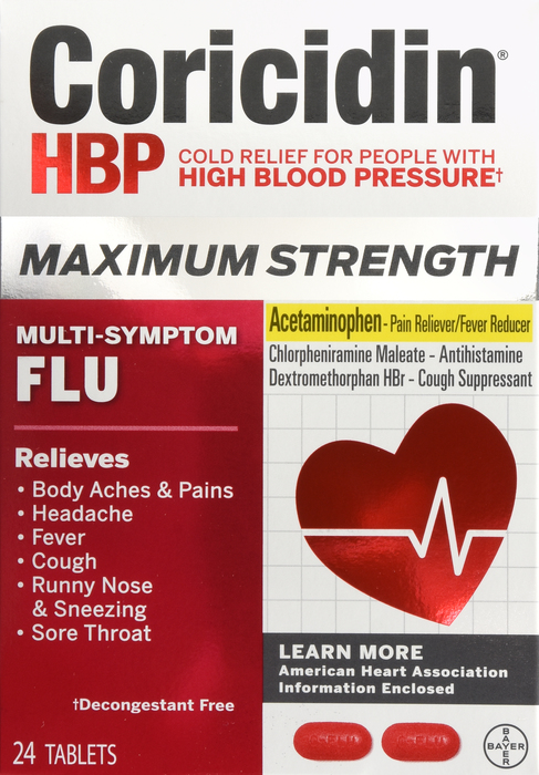 Coricidin HBP Maximum Strength Flu Tablets 24ct