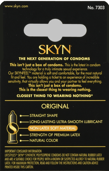 SK-YN Original Lubricated Non-Latex Condoms 3ct