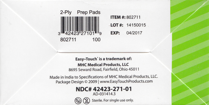 Easy Touch Alcohol Prep Pads 100ct