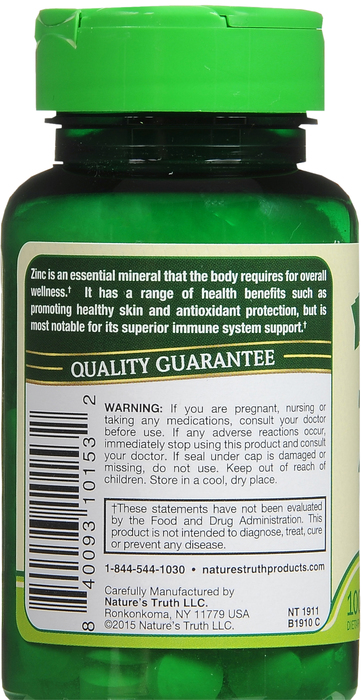 Nature's Truth Chelated Zinc 50mg Tablets 100ct