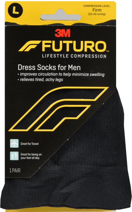 Futuro Men's Dress Socks 20-30mmHg Black Large 1ct