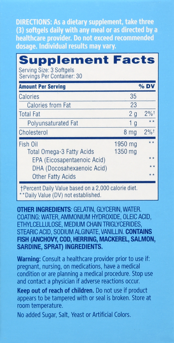 Alaska Wild Fish Oil with Mega Omega-3 Enteric-Coated Softgels 90ct