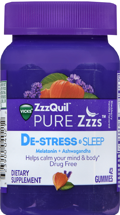 ZZZQuil Pure Zzzs Melatonin Destress & Sleep Gummies 42ct