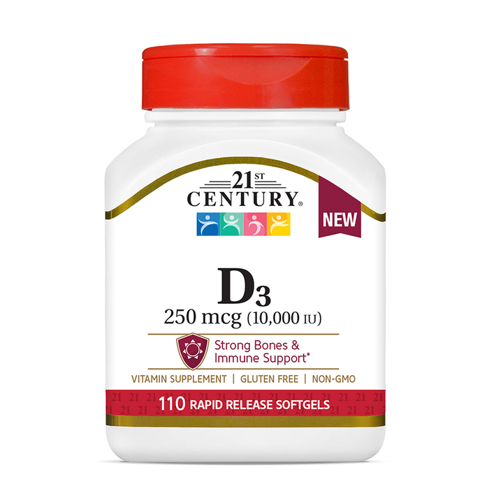 21st Century Vit D3 250 mcg (10000 IU) Softgel 110ct