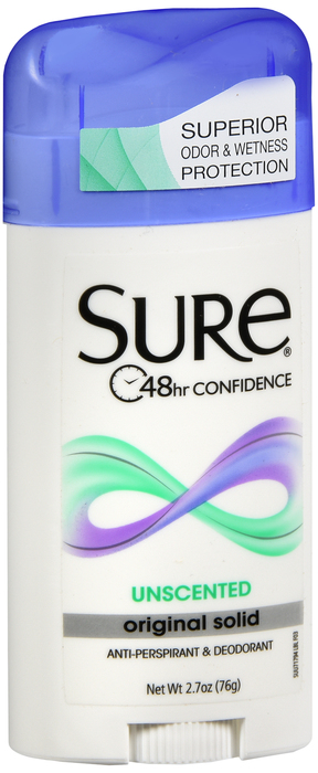 Sure Anti-Perspirant Invisible Solid Unscented Deodorant 2.7oz