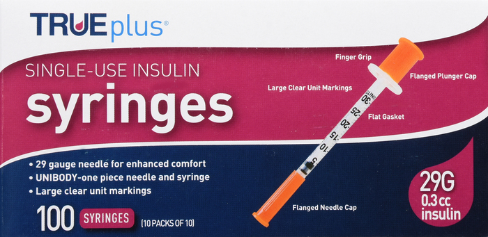 TRUEPLUS SYRINGE 1/2" 29GX3/10CC 100CT