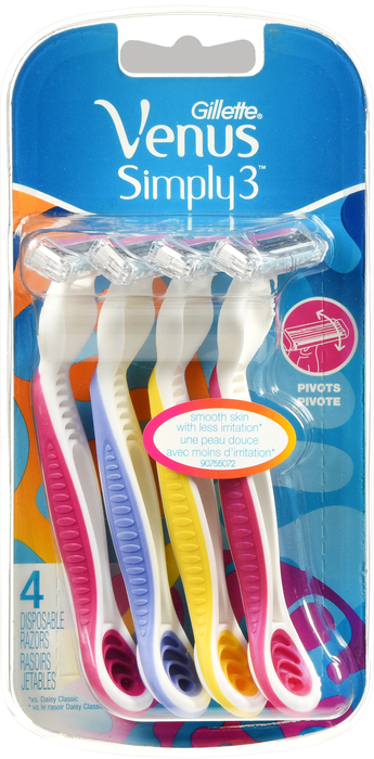 Gillette Venus Simply3 Women's Pink Disposable Razors 4ct