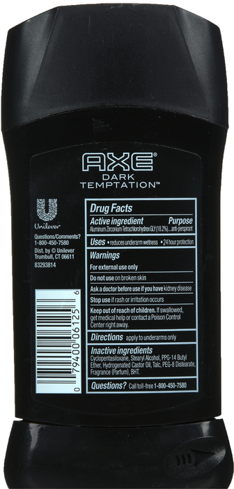 AXE ANTI-PERSPIRANT INVISIBLE SOLID DARK TEMPTATION 2.7 OZ