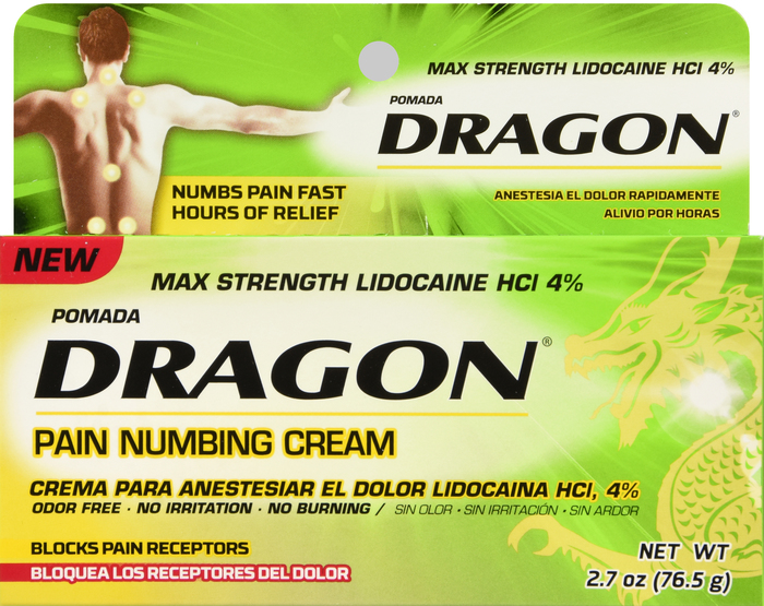 DRAGON PAIN RELIF LIDOCAINE 4% CRM 2.7OZ