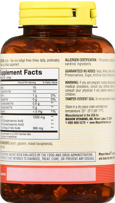 OMEGA3 FISH OIL 1200MG SGC 120CT MASON