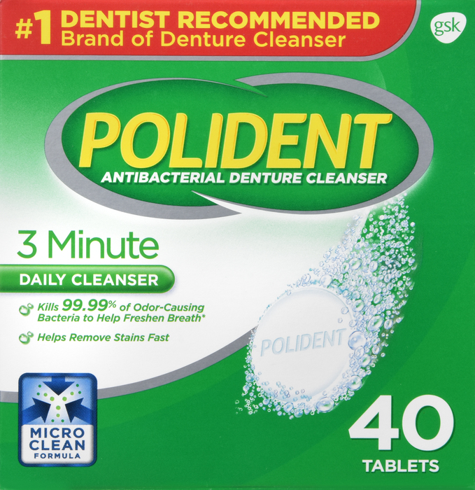 Polident Antibacterial Denture Cleanser Effervescent Tablets 40ct