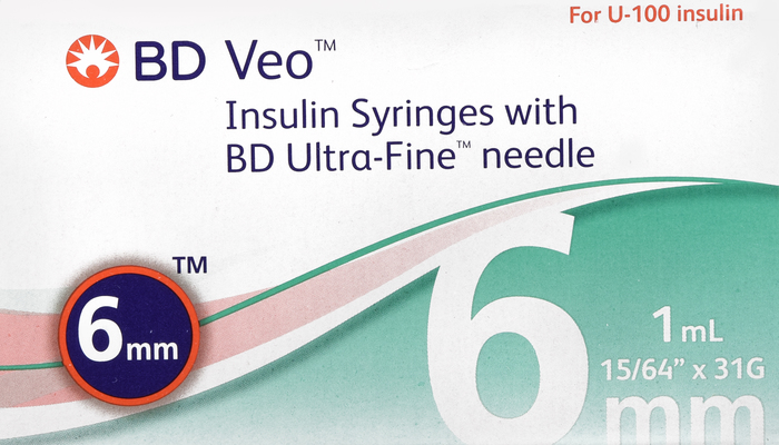 BD Veo Insulin Syringes 1mL 31Gx6mm 100ct