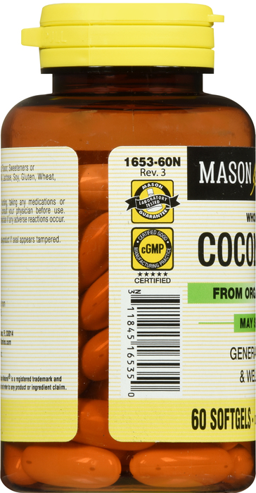 COCONUT OIL 1000MG SOFTGELS 60CT MASON