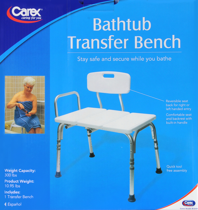 Carex Tub Transfer Bench with Height Adjustable Legs 1ct