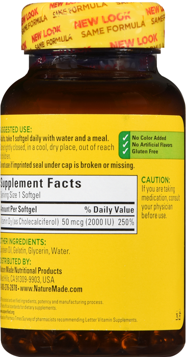 Nature Made VIT D-3 2000IU SOFTGEL 250ct