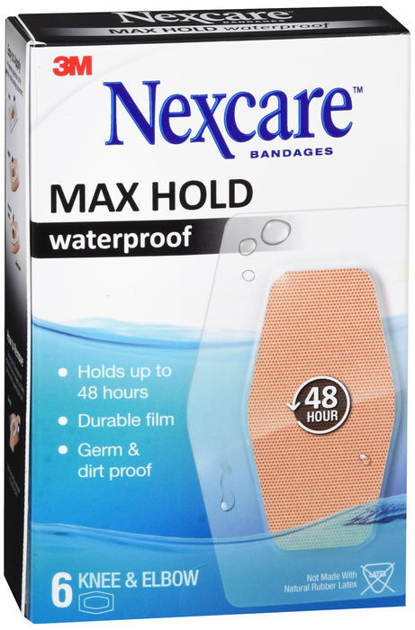 Nexcare Max Hold Waterproof Bandages Knee & Elbow 6ct