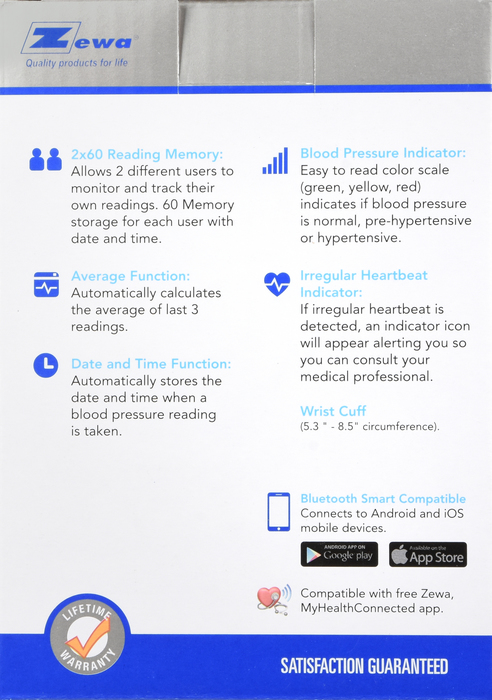 Zewa Blood Pressure Monitor Digital Premier Wrist