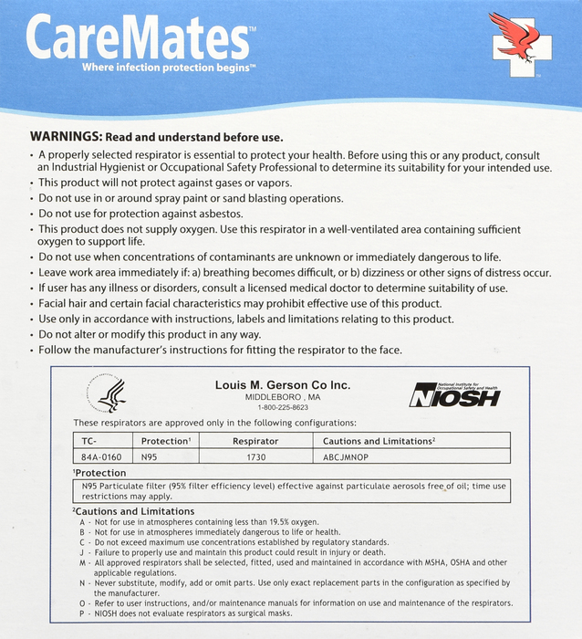 CareMates N95 Niosh Cone Masks 10ct