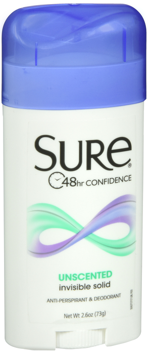 Sure Anti-Perspirant Invisible Solid Unscented Deodorant 2.6oz