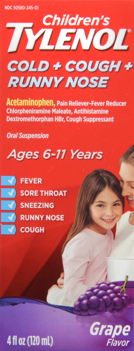 Children's Tylenol Cold + Cough + Runny Nose Oral Suspension Grape Flavor 4oz