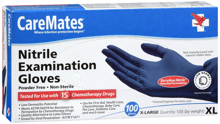 Gloves CareMates Nitrile Powder-Free XL 100ct