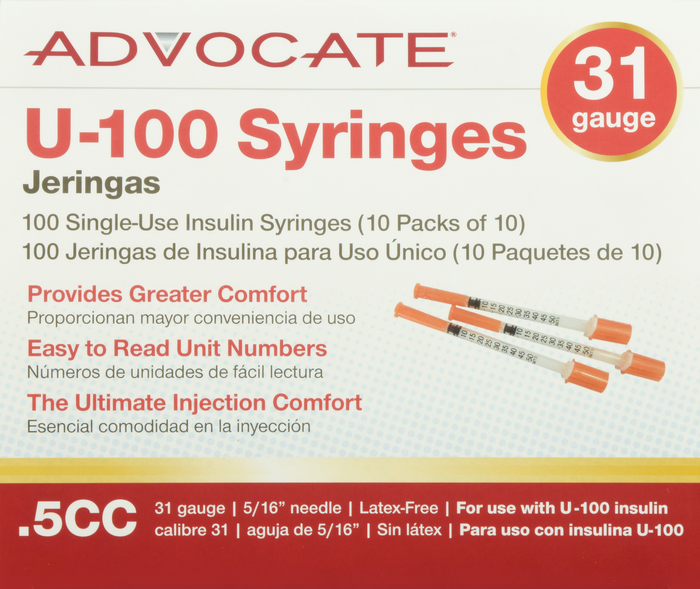 ADVOCATE INSULIN SYRINGE 31G .5CC 100CT