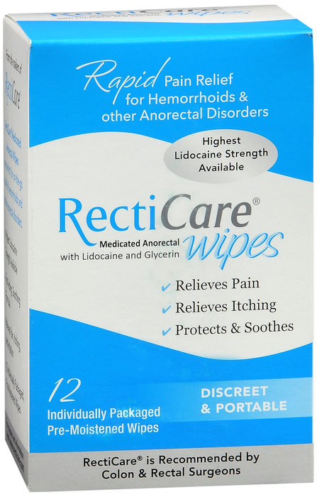 RECTICARE MEDICATED ANORECTAL WIPES 12CT