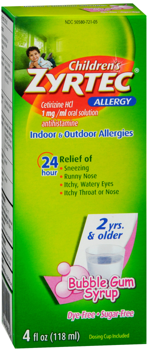 Children's Zyrtec Allergy 24 hour Sugar-Free Bubble Gum Syrup 4oz