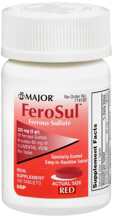 FERROUS SULFATE 325MG TAB 100CT MAJ