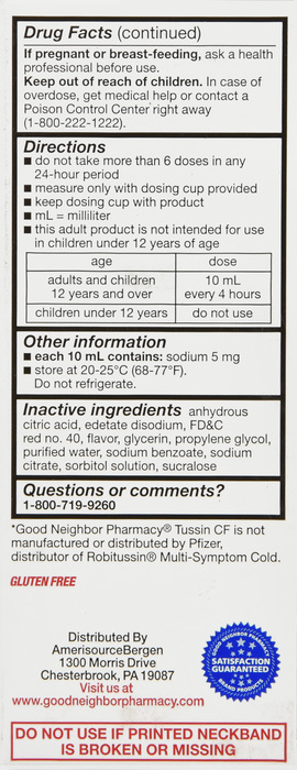 Good Neighbor Pharmacy Tussin CF Multi-Symptom Cold Liquid 4oz