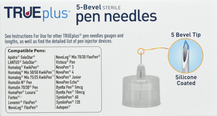 TRUEplus 5-Bevel Pen Needles 32Gx4mm 100ct