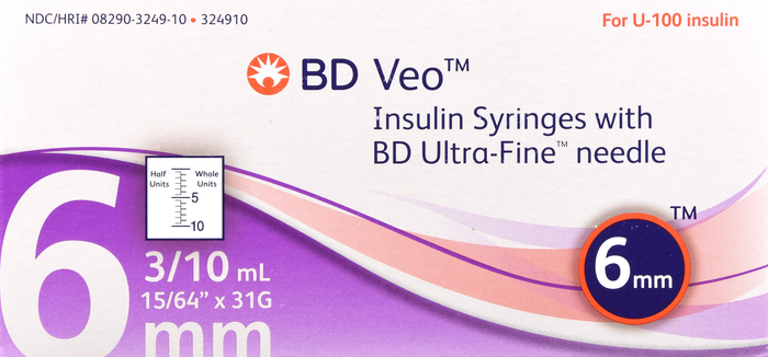 BD Veo Insulin Syringes 0.3mL 31Gx6mm 100ct