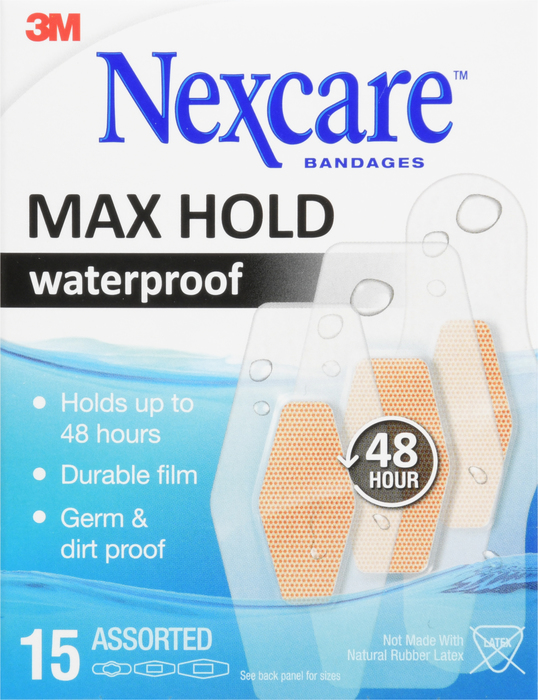 Nexcare Max Hold Waterproof Assorted Bandages 15ct