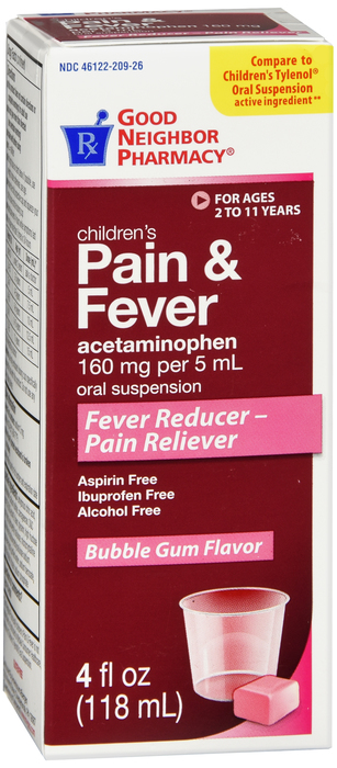 Good Neighbor Pharmacy Children's Pain and Fever Bubble Gum Liquid 4oz