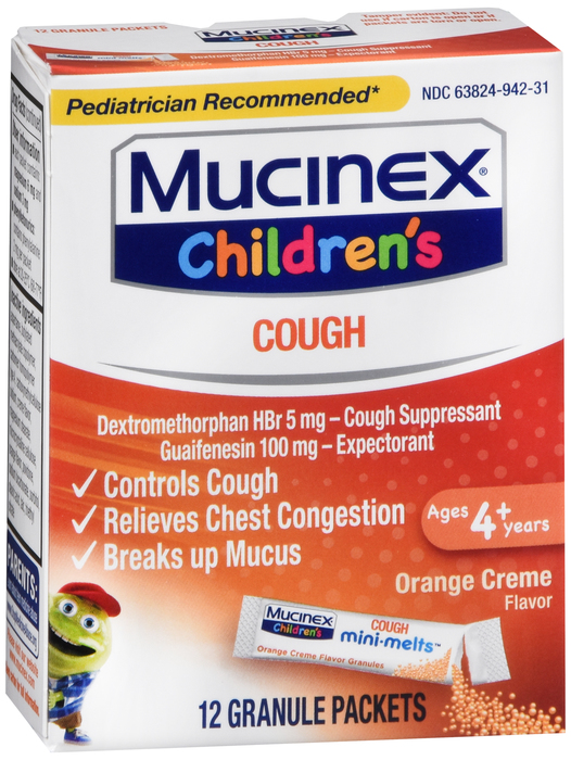 Mucinex Children's Cough Mini-Melt Orange Creme Flavor Granule Packets 12ct