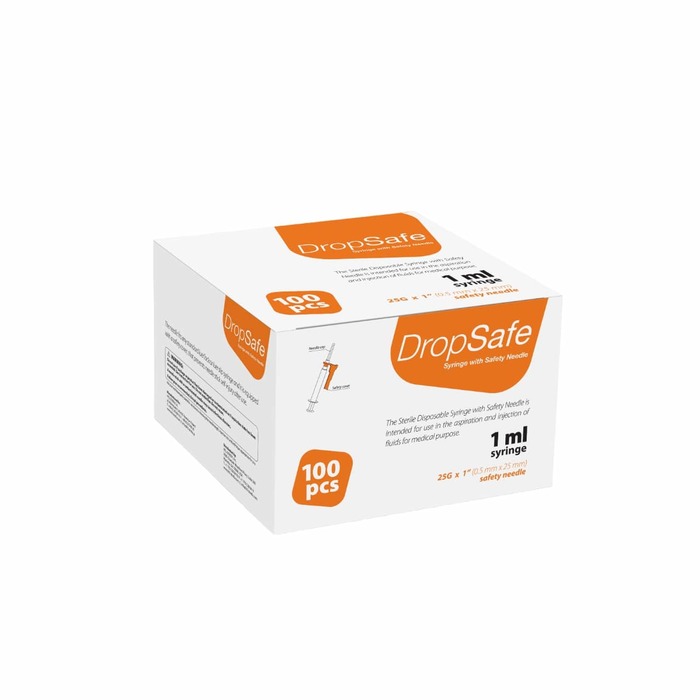 DropSafe With Safety 1.0ml 25Gx1In Syringe 100ct