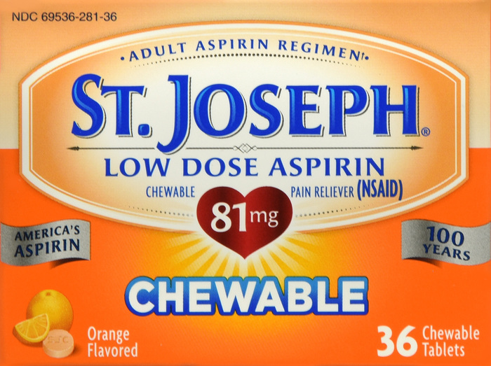 St. Joseph Aspirin 81mg Pain Reliever Orange Chewable Tablets 36ct