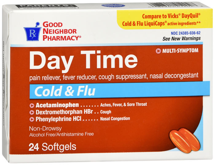 Good Neighbor Pharmacy Day Time Cold & Flu Multi-Symptom Softgels 24ct